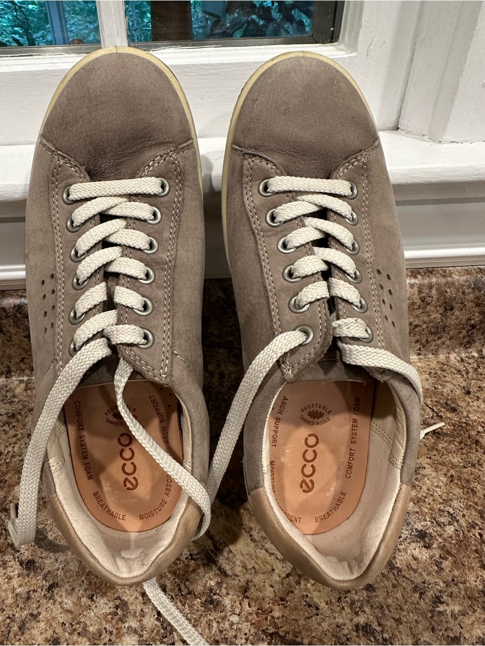 Ecco Taupe Suede Lace-Up Sneakers with Cream Laces